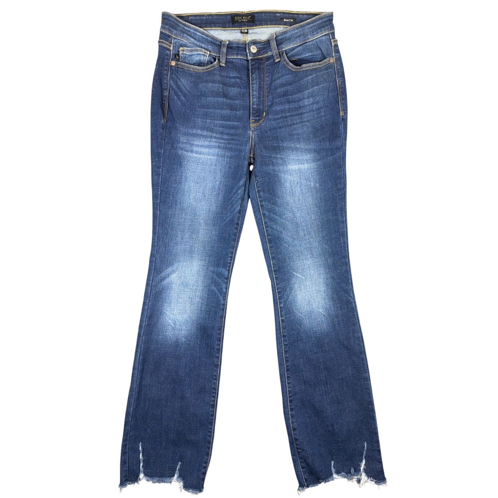 Judy Blue Womens Boot Cut Dark Wash Raw Hem Stretch Jeans JB82519DK Size 11/30